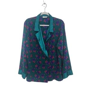 Vintage Victoria's Secret Floral Satin Trim Gold Label Oversized Blazer Top.